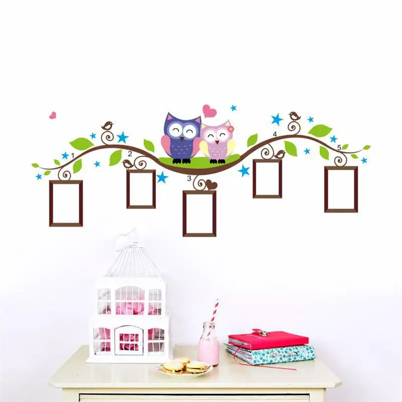 owls photo frame home decor wall stickers /animals mural art kid room decal wedding decoration/ cartoon adesivo de parede ZY1021