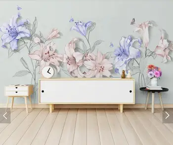 

Geometric Lily Flower Wall Papers for Walls 3 D Mural Wallpaper 3d Wall Murals Restaurant Backdrop Floral Wallpaper Customize