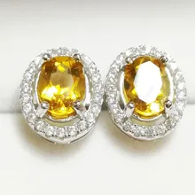 Цитрин серьги-стержни естественные и реального цитрин 925 стерлингового серебра плиты в Jewelry 1.25ct* 2 шт. Самоцветы# F18060701