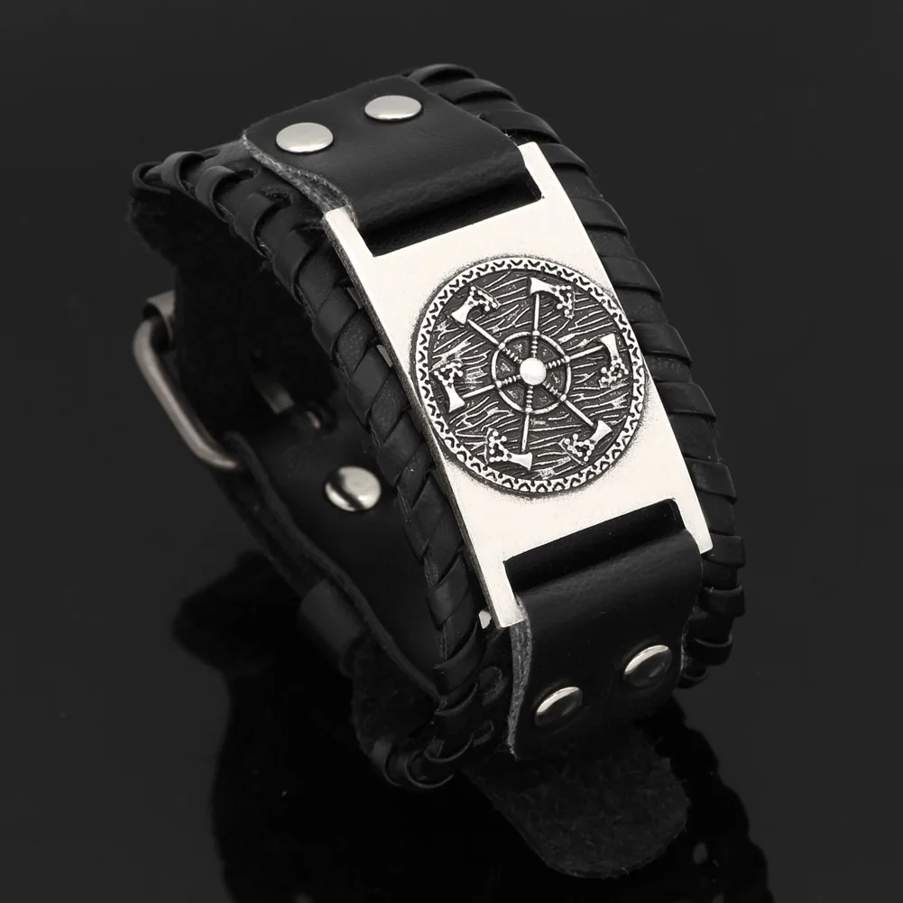 

axe leather amulet bracelet -adjustable size 19-26 cm