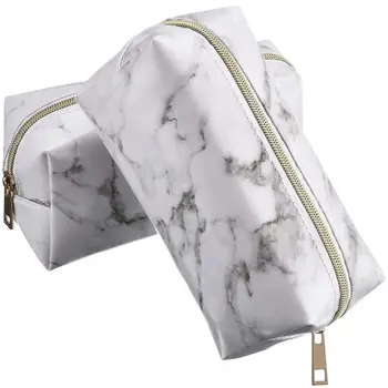 

2 Pieces Cosmetic Toiletry Makeup Bag Pouch Gold Zipper Storage Bag Marble Pattern Portable Makeup Brushes Bag