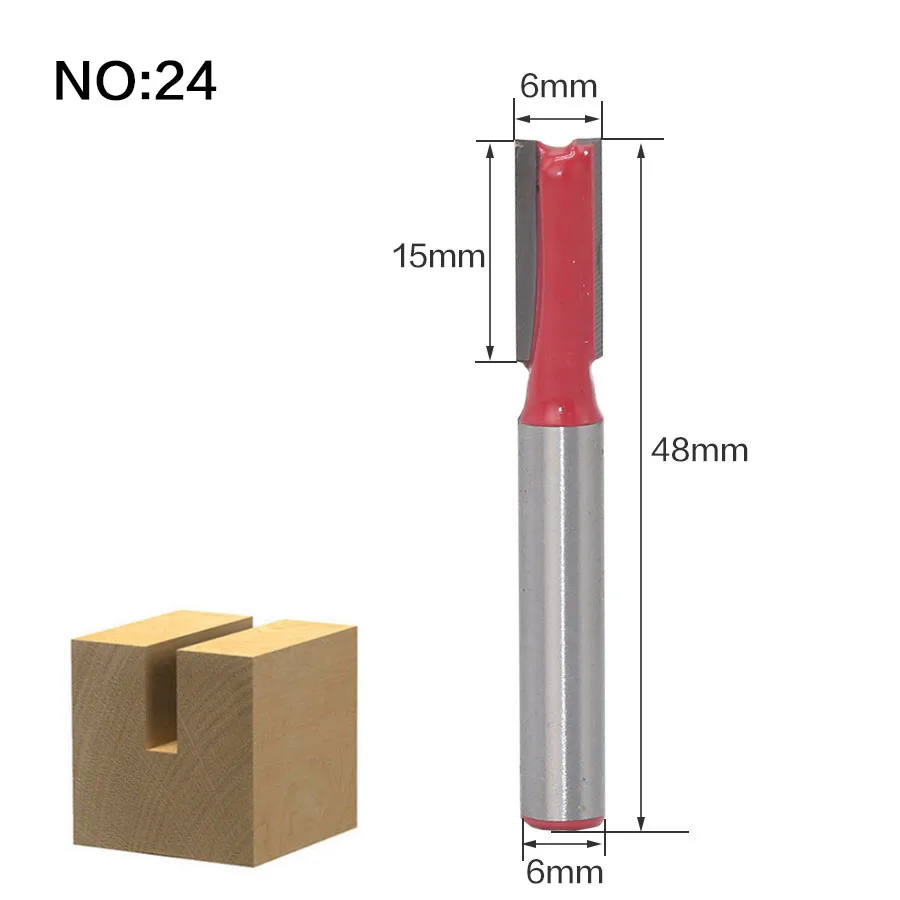 1 шт. 6 мм хвостовик древесины фрезы прямой концевой фрезы триммер очистки заподлицо отделка угловая круглая бухта коробка биты инструменты фрезы - Длина режущей кромки: NO24