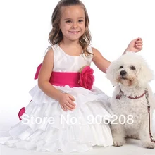 Изготовленное на заказ декольте шеи розовые длинные платья с цветочным узором для девочек с поясом детское вечернее платье