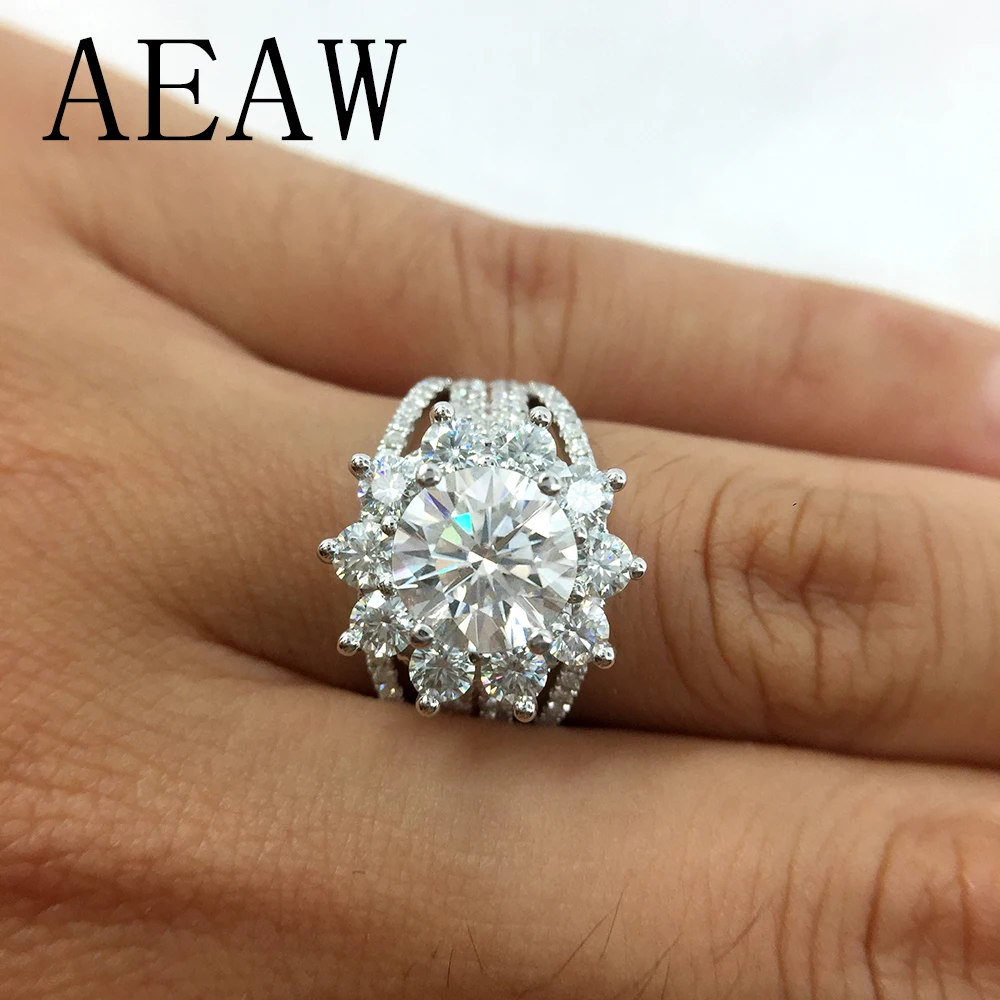 Moissanite обручальное кольцо 7 мм 3CTW Df цветной лабораторный алмаз Accent 14 k белое золото обручальные кольца для женщин