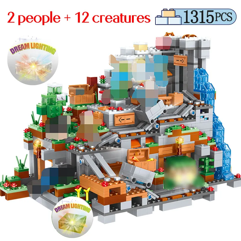 

1315pcs My World Mountain Cave Building Blocks Compatible legoing Minecrafted Aminal Figures Bricks Education Toys For Kids