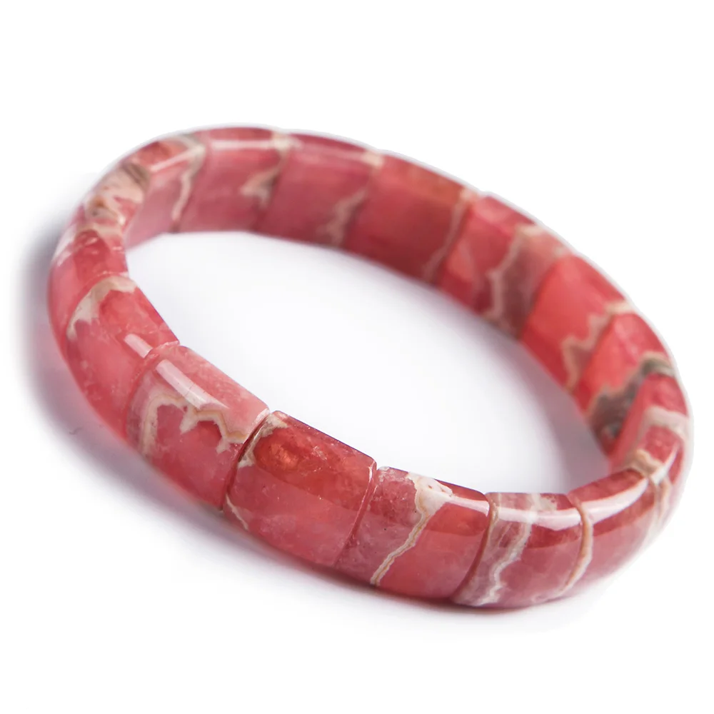 

2019 Newly Natural Rose Rhodochrosite Red Gemstone 14x7mm Rectangle Beads Women Men Bracelet Healing Bangle Lady AAAAA