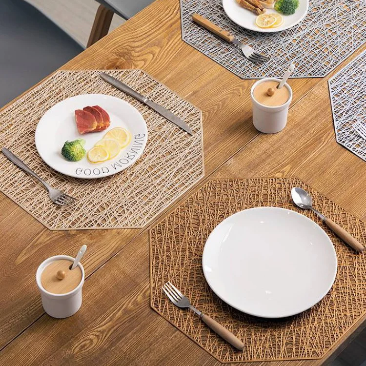 

Octagonal Hollow Placemat for dining table PVC Heat-insulated Waterproof Non Slip Table Mats Kitchen Pad Couster Accessories
