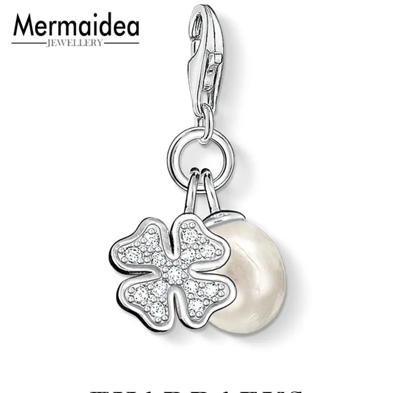 

Real 925 Sterling Silver Clover Pearl Handmade Fine Jewelry Fresh Clover Flower Pendant Charm Fit Bracelet Necklace for Women
