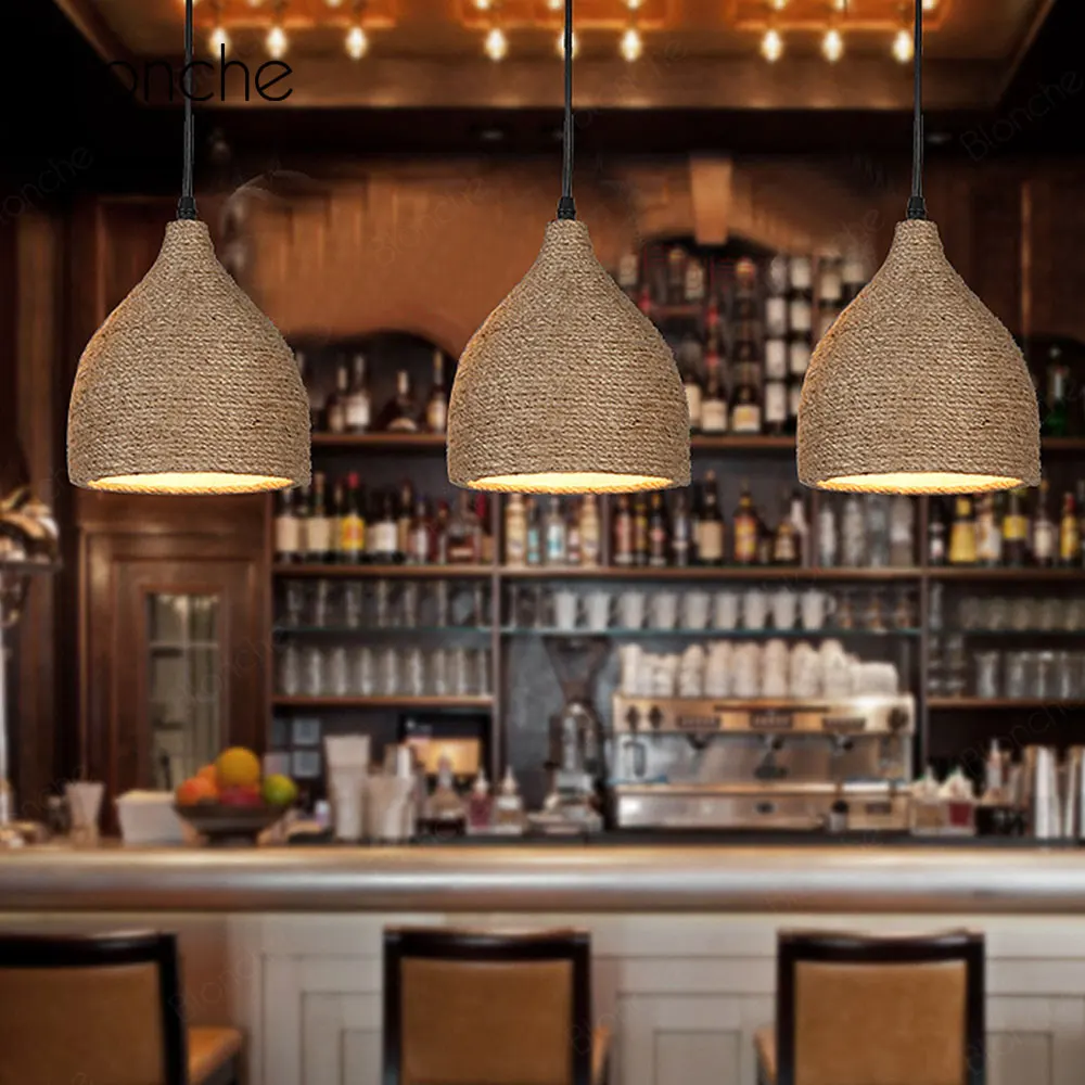 Винтажный промышленный подвесной светильник Лофт Декор подвесной светильник Плетенный из веревки скандинавские светильники для внутренней столовой кухни бара