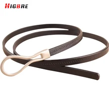 Black Leather Thin Belt For Women Dresses Genuine Leather Strap Waist Belt Woman Luxury Brand High Quality Cinturones Mujer Red