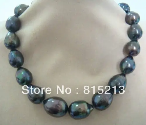 

ddh00432 18"14-16mm tahitian black green multicolor pearl necklace