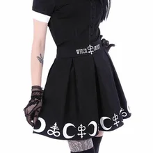 Женские летние юбки в стиле Харадзюку, панк-рок, готика, с принтом ведьмы и Луны, мини-юбка с высокой талией, плиссированная мини-юбка для готических девушек#40