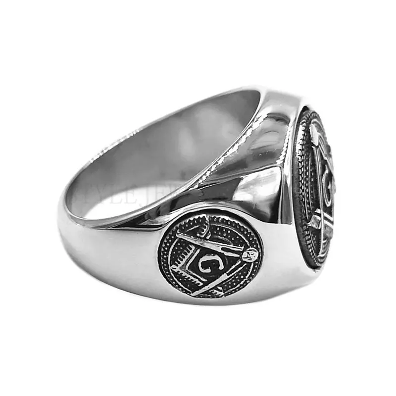 Classic Masonic Ring Stainless Steel Freemasonry Compass Masonic Motor Biker Ring Mens Women Ring Wholesale 831B 3