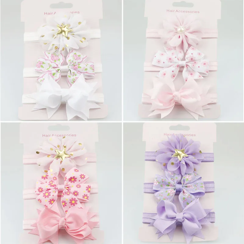 

3Pcs/Set Baby Girl Headbands Elastic Bowknot Hair Band Turban Kids Skinny Stretchy Flower Hairband Baby Hair Accessories