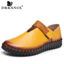 DRKANOL Vintage style Women Flat Shoes Handmade Women Loafers Comfortable Genuine Leather Flats Round Toe Women Casual Shoes snurulan genuine leather flat shoes loafers female solid comfortable casual shoes plus size real leather handmade women flats