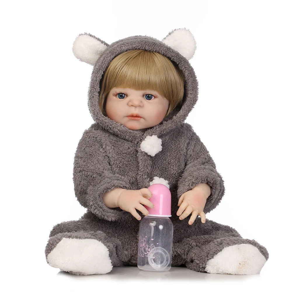 blond hair bebes reborn full body silicone reborn dolls 55cm with soft plush clothes cute pacifier toy for boy gift bath toy
