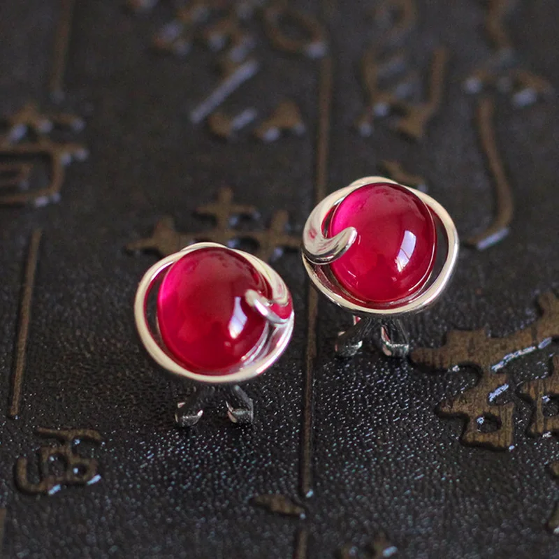 

Jewelry 925 Silver Natural Stone Simple Round Studs Ruby Earrings For Women Ladies Fine Jewellery Pendientes Plata De Ley 925