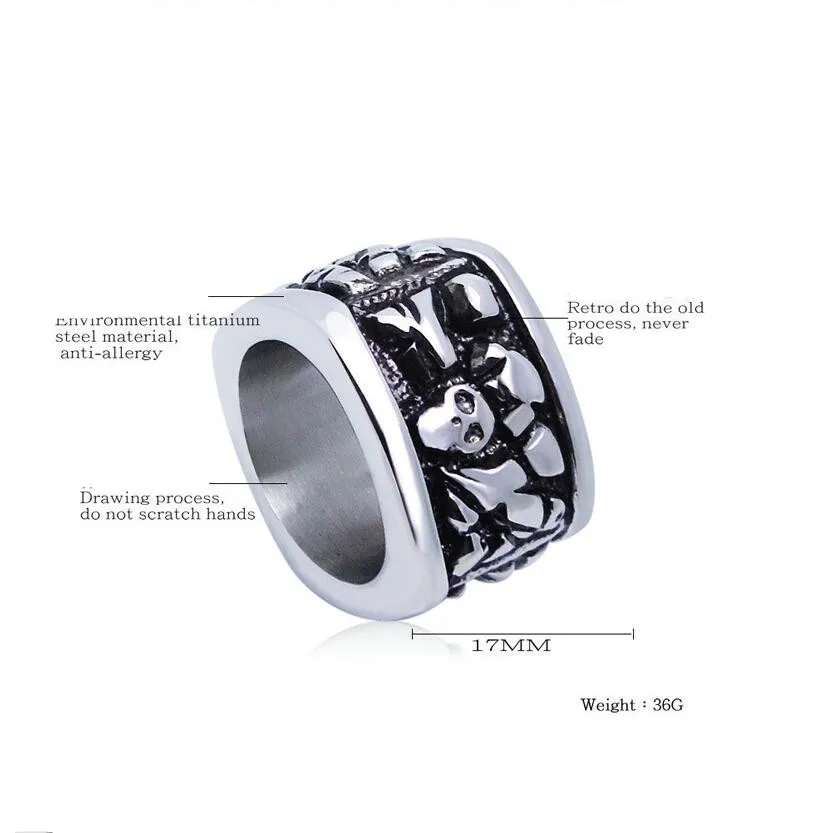 Titanium сталь европа череп/скелет античный стиль серебряный мужчины люксовый бренд