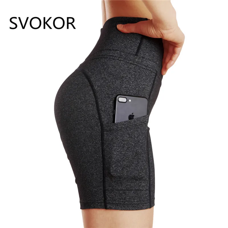 

SVOKOR High Waist Casual Shorts Women XS-XL Summer Sexy Pocket Shorts tight Elasticity Quick drying Fitness Women Shorts