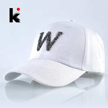 

2018 New Fashion Baseball Cap Unisex Snapback Dad Hats For Women Riding Cap Men Rhinestone Letter W Streetwear Bone Solid Gorras