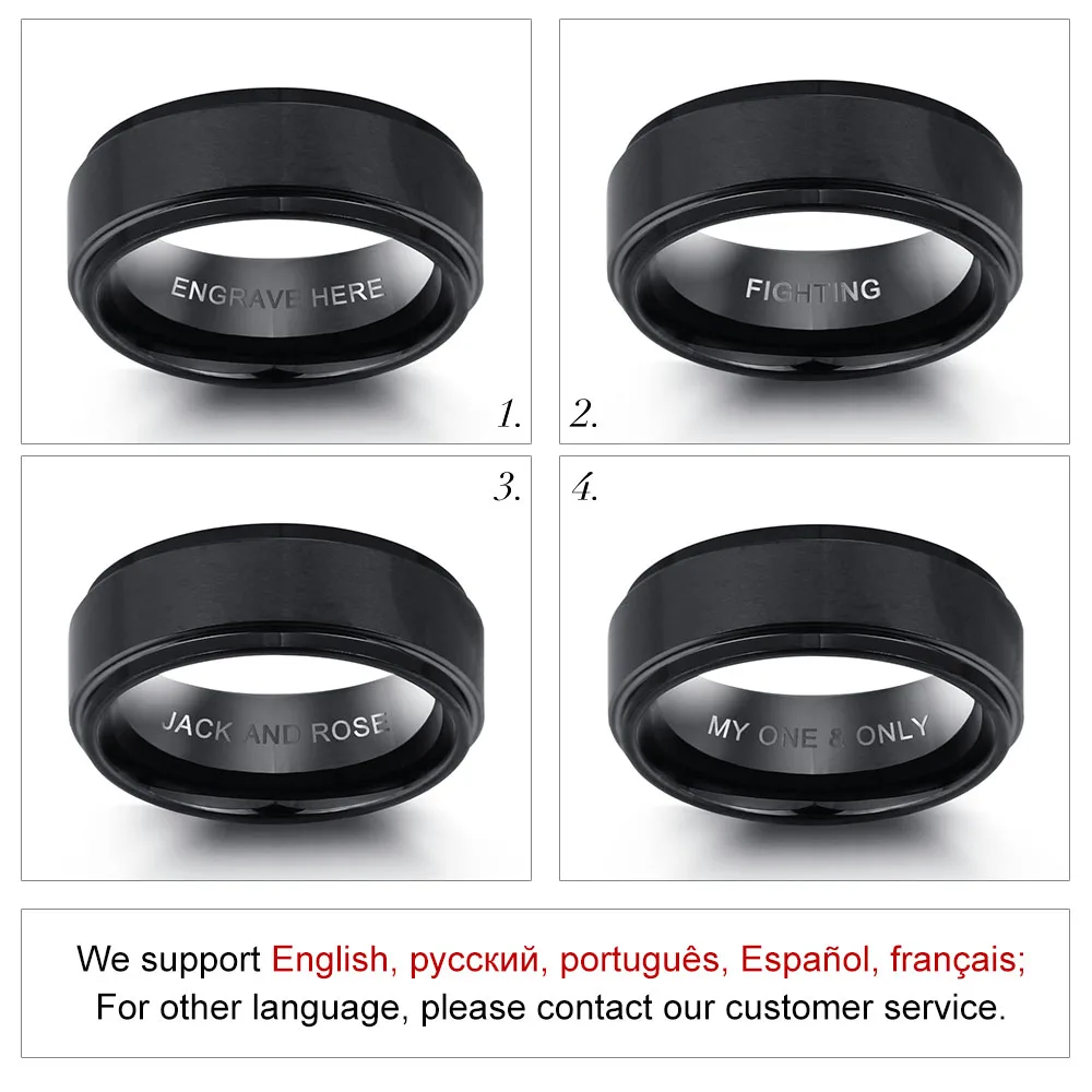 Personalized Engrave Tungsten Steel Ring Fashion Jewelry Black Men Rings For Party Gift for Husbands(JewelOra RI101913)