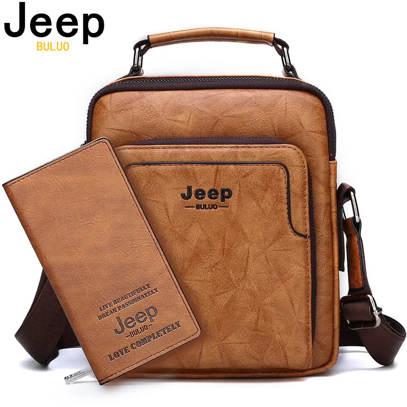 

JEEP BULUO High Quality Leather Business Casual Crossbody Shoulder Tote Bags For Men Luxury brands Men Messenger Bag Set New