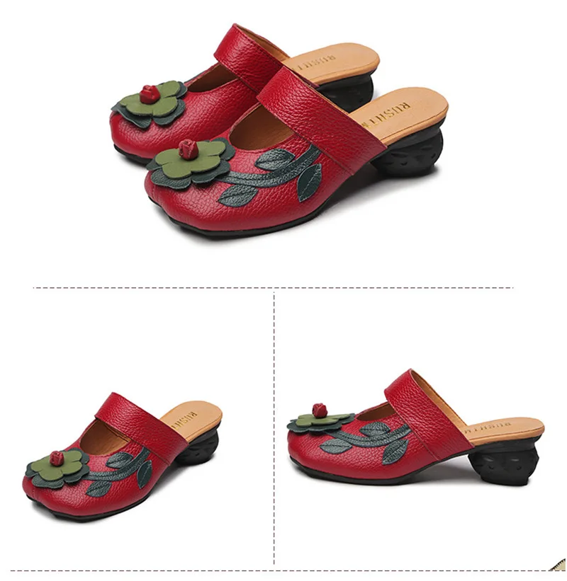 2018 New Summer National Style Women Slides Genuine Leather Half Slippers Retro Handmade Ladies Shoes Comfortable Female Sandals (6)