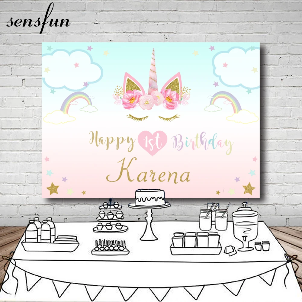 

Unicorn Party Photography Backdrop Mint Pink Flower Rainbow Star Newborn Birthday Banner Dessert Table Background For Photocall