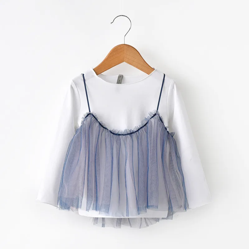Baby Tops Girls Solid Sling Mesh Autumn Long Sleeve Tops Kids Children Cotton Fashion Casual Clothes