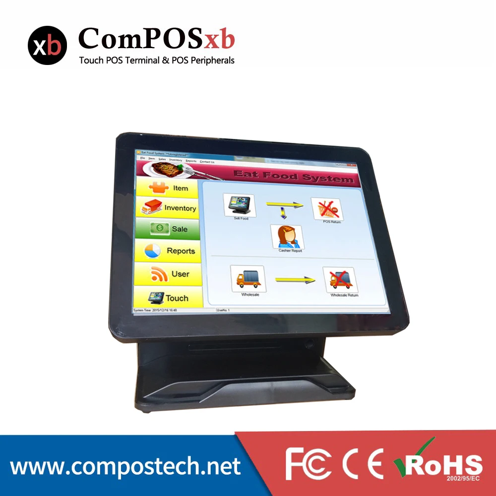

POS1618P Black Pure Touch Screen 15inch LCD 5 wire resistive touch screen Pos For restaurant touch screen kiosk