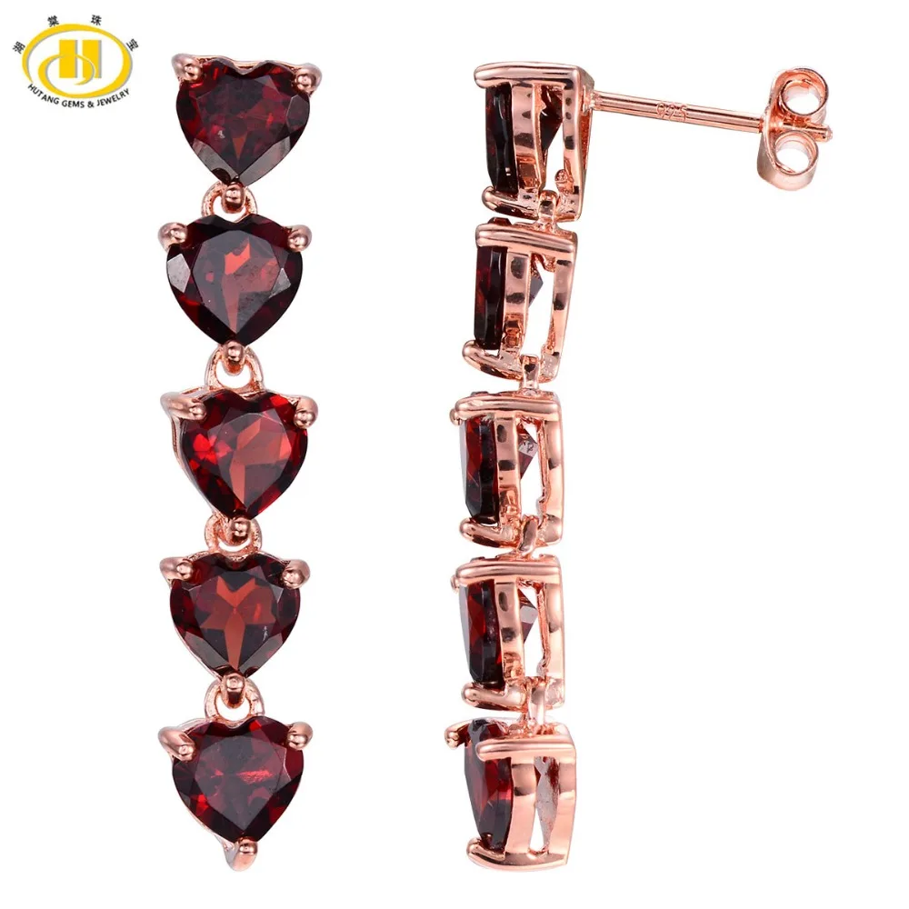 

Hutang 9.71ct Natural Garnet Heart Dangle Earrings Solid 925 Sterling Silver Gemstone Fine Jewelry Women's Gift New Arrival