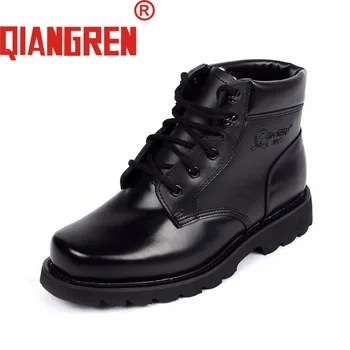 

QIANGREN Military Brand Men's Genuine Leather Wool Rubber Winter Snow Boots Outdoors Male Army Safety Warm Boots Botas Militar