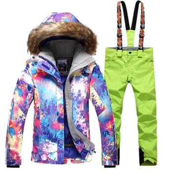

Free shipping 2018 new Ski suit set women's Snowboard jacket and pants ski suit Women windproof waterproof Women's winter jacket