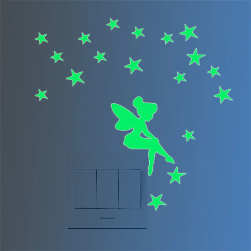 Us 1 9 35 Off Blue Light Luminous Switch Sticker Home Decor Glowing Star Stickers For Ceiling Cat Fairy Moon Stars For Kids Bedroom Decor In Wall