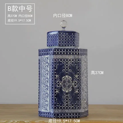 decoration Jingdezhen Ceramic Pot Arrangement Vase Blue and White Porcelain Crafts Home Arrangement Storage Tank European-style - Цвет: 7