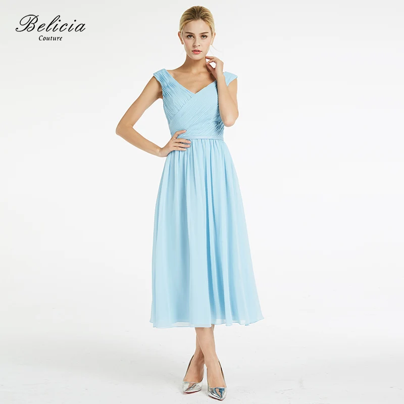Belicia Couture Для женщин Baby Blue Вечерние платья двойной V Средства ухода за кожей шеи