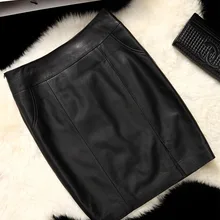 Новинка, Весенняя черная юбка-карандаш из овчины, юбки из натуральной кожи, женская одежда размера плюс M-3xl