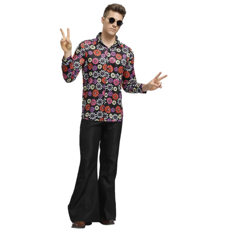 

Halloween Men's 60s 70s Disco Cosplay Shirt Pant Retro Groovy Hippie Go Go Girl Costume