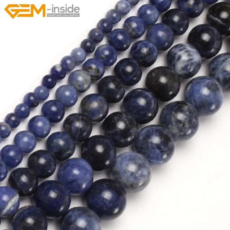 

Gem-inside 3-14mm Natural Stone Round Loose Sodalite Beads For Jewelry Making strand 15inch Semi-precious bracelet Necklace DIY