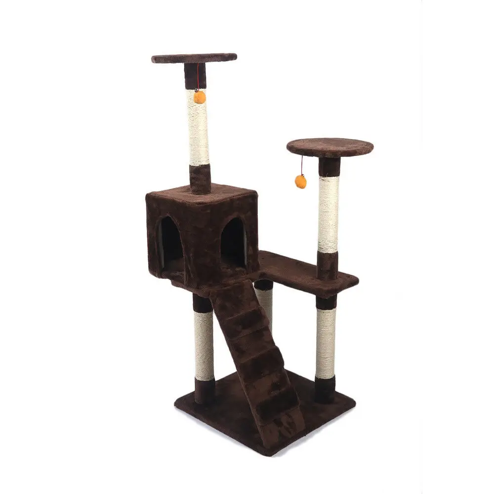 

52" Cat Tree Play House Tower Condo Furniture Scratch Post Basket Coffee