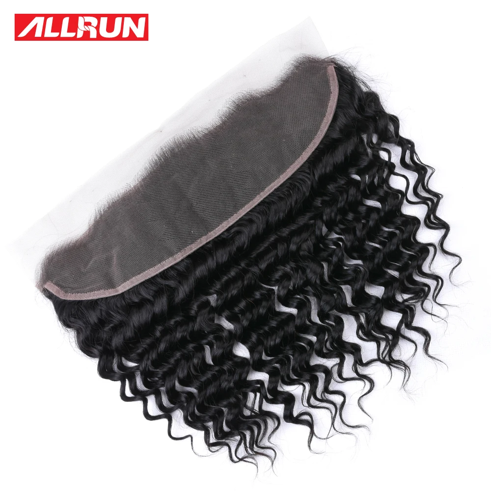 Allrun Brazilian Human Hair Lace Frontal Closure Deep Wave Pre Plucked 13x4 Ear to Ear Full Lace Closure Human Hair Extension