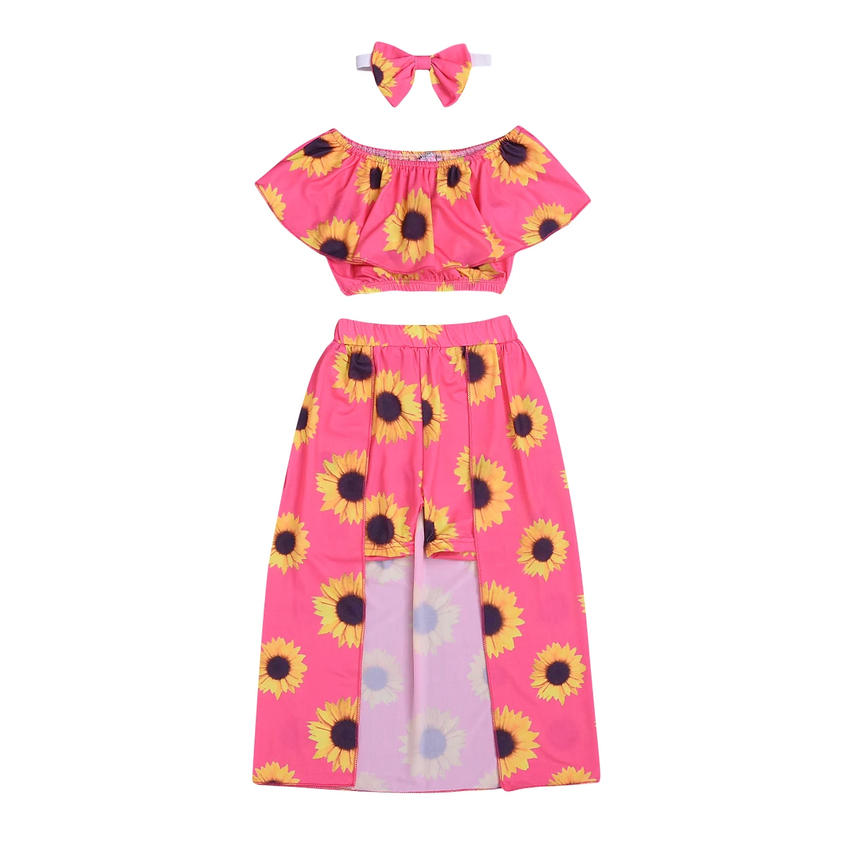 

Summer Toddler Kids Baby Girl Off Shoulder Tops Cloak Pants Headband Outfits