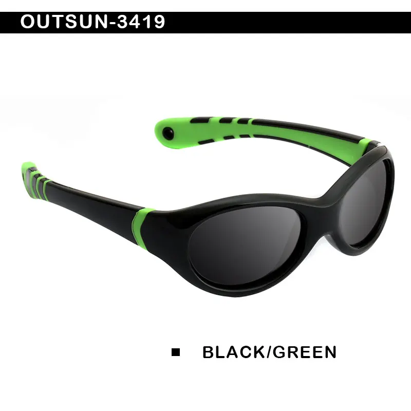 OUTSUN, детские солнцезащитные очки, поляризационные очки для мальчиков, детские спортивные солнцезащитные очки, защита от уф400 лучей, для улицы, защитные, резиновые - Цвет линз: black green