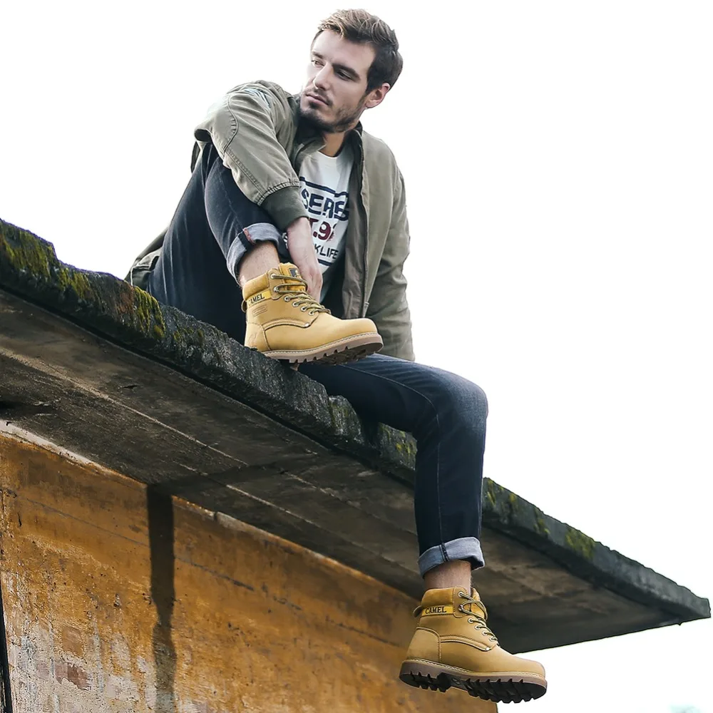 Günstig KAMEL männer Schuhe Qualität Werkzeug Stiefel Aus Echtem Leder Armee Männlichen Taktische Militärische Botas Rubber Kühle Arbeit Schuhe Mann Größe 41 46