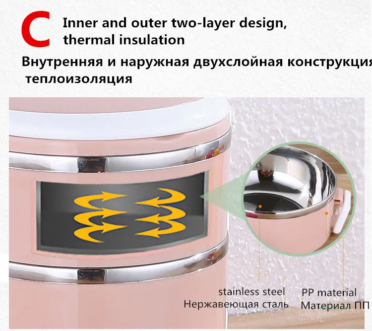 Кухонный толстый изолированный Ланч-бокс из нержавеющей стали с подогревом, японский термо-контейнер для еды для пикника