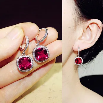 

Luxury Zirconia Drop Earrings For Women Wedding Party Bijoux Fashion Square Green Royal Blue Red Pink Dangle Earing Jewelry Gift