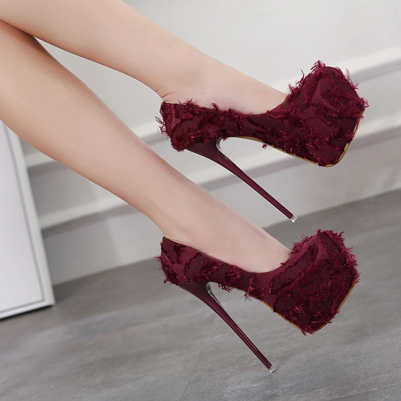 

Spring/Autumn Sexy Wedding Round Toe Woman Pumps Platform Super High Heel Pumps 16.5 cm Black Wine Red
