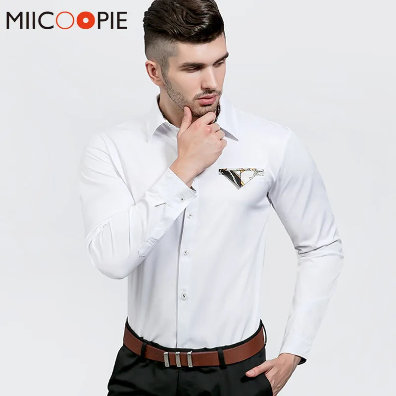 Luxury Brand Men Shirts Long Sleeve Dress Shirts Cotton White Black