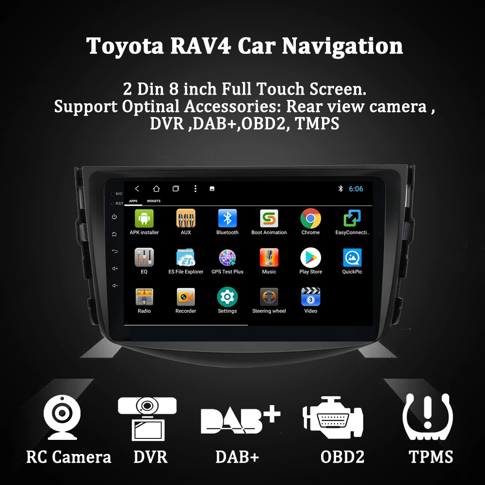 Top AUTOTOP 2 din Android 8.1 Car Radio for Rav 4 2007-2011 With 1024*600 8" Touch Screen GPS Navigation Wifi T8 Octa Core (No DVD) 3