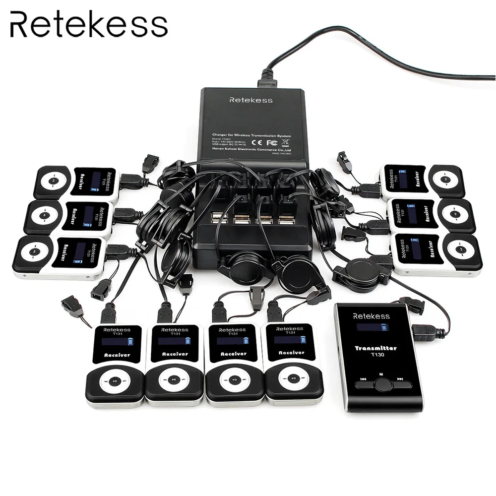 

Wireless Tour Guide System 1 Charging Base +1 Transmitter+10 Receiver T131 + Mic for Tour Guiding Simultaneous Interpretation